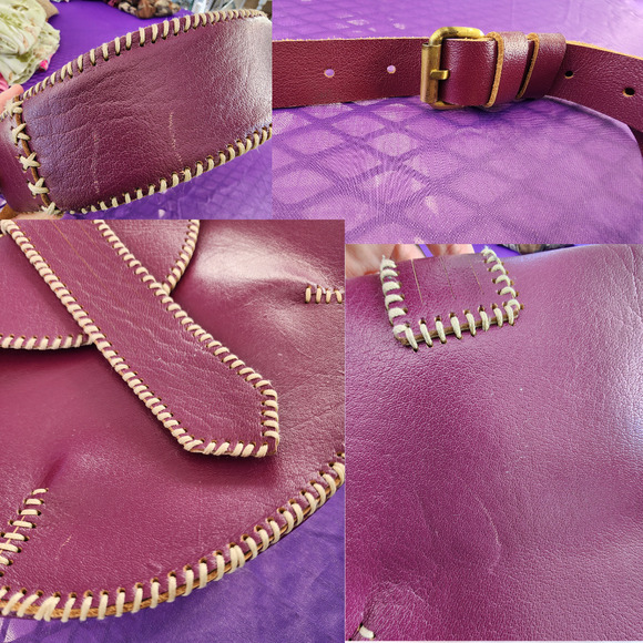 Handmade Purple Funky Faux Leather Western Boho Buckle Shoulder Purse - Picture 9 of 9